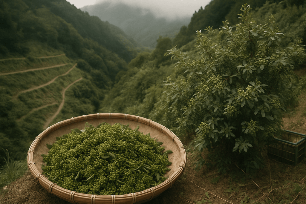 ぶどう山椒の収穫風景